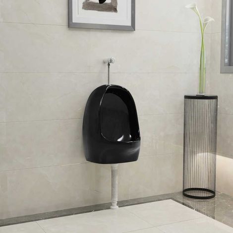Urinoir suspendu avec valve de chasse d'eau Céramique Noir (1/5)