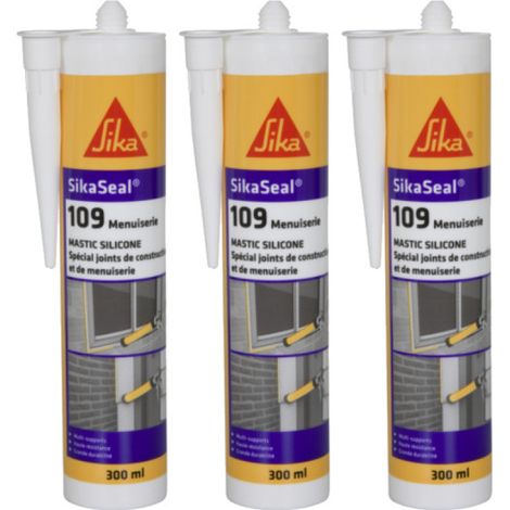 Sika – Lot de 3 mastics silicone transparent 300ml – Pour menuiserie intérieure et extérieure – Résistant aux intempéries après polymérisation