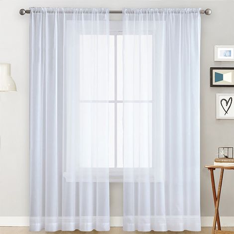 Rideau Voilage Blanc Semi-Transparent Rideaux 140×260cm Moderne Voilages Intérieurs Effect,Blanc (1/4)