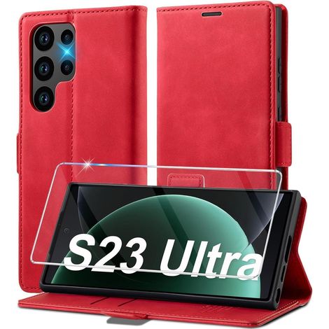 Klapphülle für Samsung S23 Ultra Leder mit Kartenfächern & Ständer Rot (1/5)
