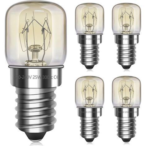 E14 Ampoule Four 25W Résistante à 300 c, SES E14 Ampoule Four Dimmable, Blanc Chaud 2700K, Pour Micro-ondes, Lumière réfrigérateur, Machine à coudre, Lampe à sel, Lot de 5 (1/5)