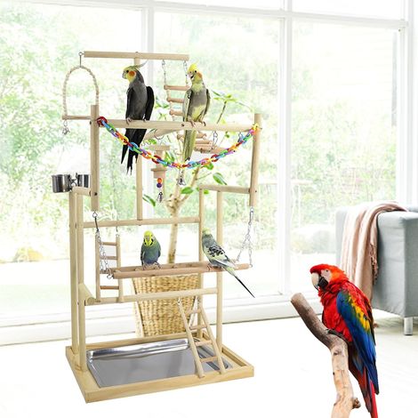 1 Support de jeu Parrot en bois, 4 couches avec échelles et balançoire, pour perroquets et perruches