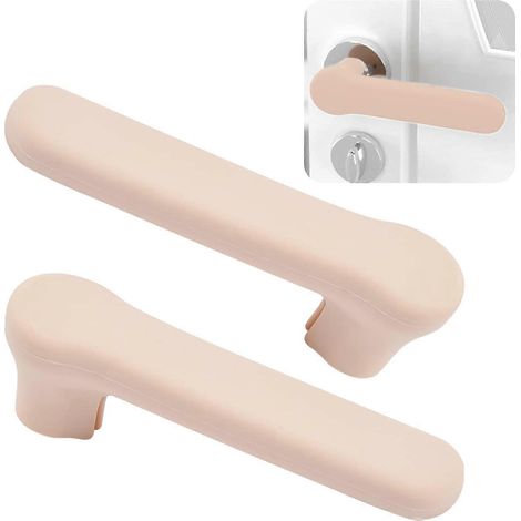 Protection de poignée de porte, lot de 2, couleur abricot, en silicone antistatique, pour poignées de porte plates et carrées. (1/5)