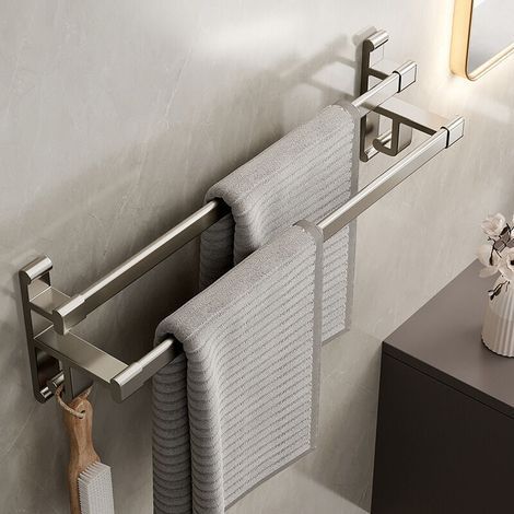 Handtuchhalter ohne Löcher, Doppelarm, selbstklebendes Aluminium, Metallic-Grau, 50 cm (1/5)
