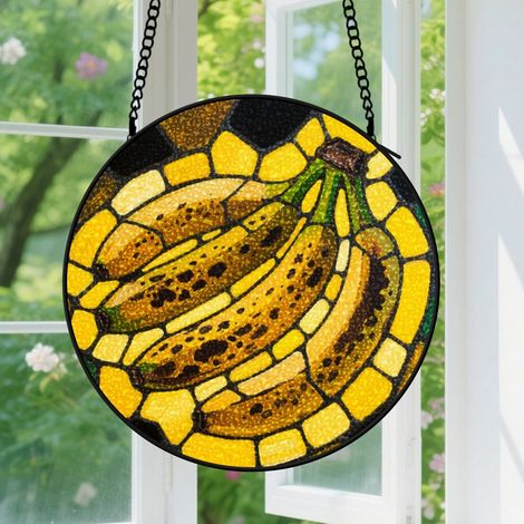 Suspension en vitrail - Attrape-soleil artistique en verre, décoration fenêtre unique, cadeau Noël, Anniversaire pour femme, homme, famille 9cm (1/5)