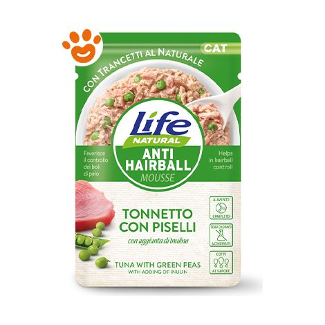 Life Natural Cat Anti-Hairball Tonnetto Con Piselli - Bustina 70 Gr -