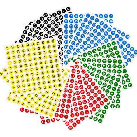 Numérotés Etiquettes, Cercle Nombres, Nombres Étanches, Rondes Chiffres Adhesifs, 5 Couleurs Numéro Autocollant Imperméables (1/5)