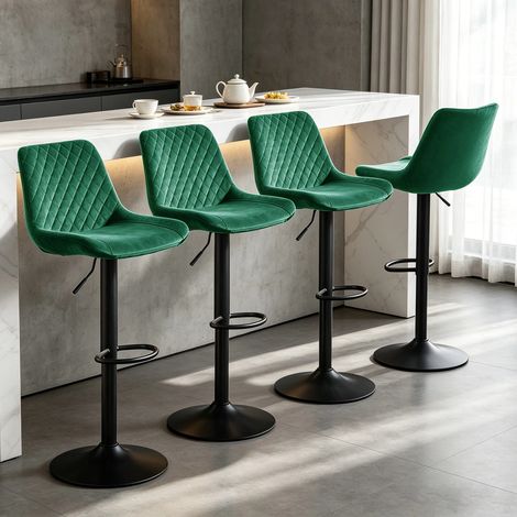 Bar Stools Gas Lift Stools Velvet Breakfast Kitchen Club Cafe Swivel Chairs,4Pcs Green