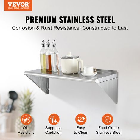 Étagère Murale 915x305x63 mm en Acier Inoxydable Tablette Flottante avec Support Triangulaire Charge Maximale 113 kg pour Livres Cadre Photo Plante Épices Salon Bureau Salle de Bains Cuisine (1/5)