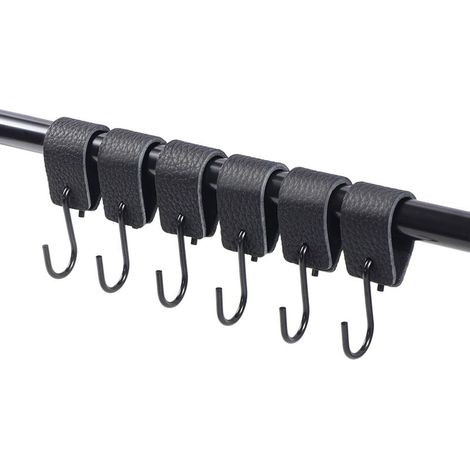Crochet S en Cuir 6 Pcs, Crochets Inox 304, Crochets Avec Bande de Cuir, Crochet en S Pour Suspendre Lampes de Camping, Vêtements, Serviettes, Cuisine (1/5)