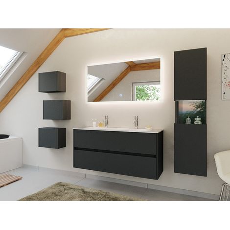 Doppel-Badmöbel Set Taifun 4tlg.120cm LED Spiegel 3er Boxen und Hochschrank Grafit