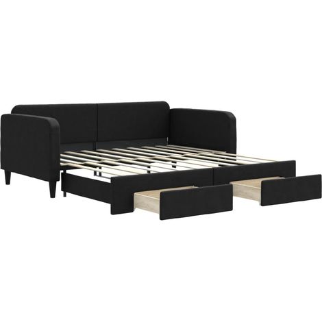 Maison Exclusive - Lit de jour avec gigogne et tiroirs noir 90x190 cm tissu