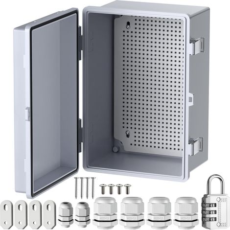 Grand Boîtier Électrique Étanche IP67 300x200x160mm Armoire de Jonction Plastique ABS avec Serrure à Code,Plaque de Montage Grille (1/5)