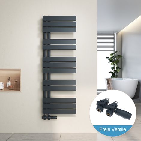 Heilmetz Radiador de Baño y Multiblock set Calentador Secatoallas Calentador de Toallas Antracita 120x40cm + Antracita Válvula