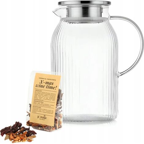 Théière en verre résistant à la chaleur 1,5 L pour jus, boissons, eau + THÉ (1/5)
