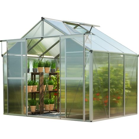GFP Gewächshaus Topas 3 aus Alu 225x195 cm ca. 8 mm Doppelstegplatten mit Fundamentrahmen, automatischer Fensteröffner