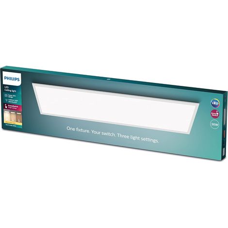 Plafonnier LED, Blanc, Plafonnier rectangulaire à panneau LED SceneSwitch à intensité variable, 3 ambiances différentes, Blanc chaud, 36W, pour intérieur, salon, chambre (1/5)