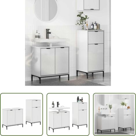 Badezimmerregal -  Badezimmermöbel-Set 2 pcs Hochglanz Weiß Sperrholz und Metall (1/5)