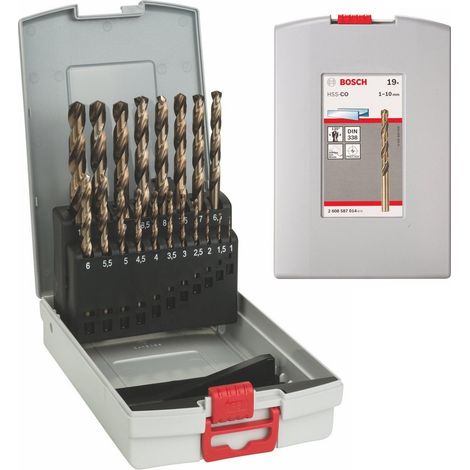 Bosch PRO 19 Piece HHS-CO Cobalt Metal Drill Bit Set 1mm 10mm + Case 2608587014