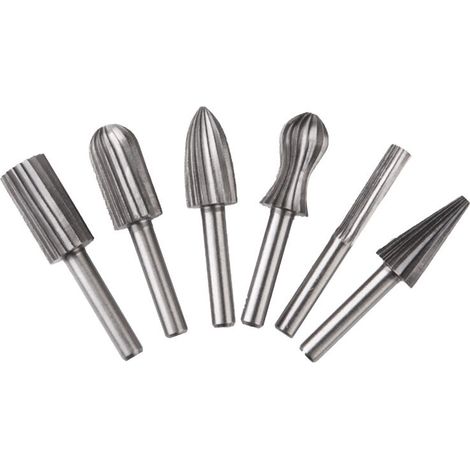 DEESSE SHOP - Paquet de 6 fraises rotatives en tungstène à Double coupe de 6mm tige en tungstène limage/gravure/mèches de meulage pour outils rotatifs (1/5)