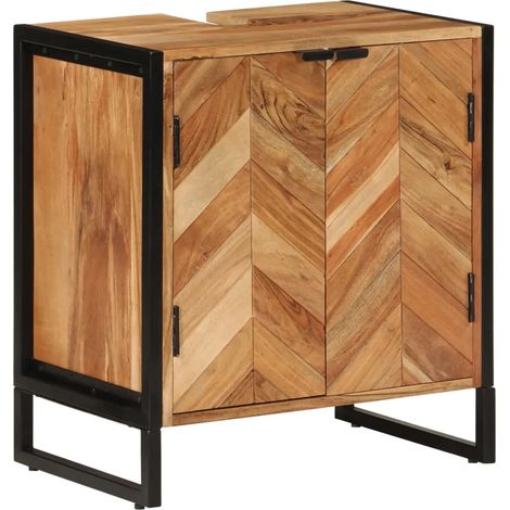 Armoire de salle de bain en bois 55 x 35 x 60 cm grand espace de rangement style naturel en acacia naturel (1/5)