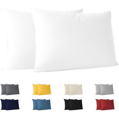Taie Oreiller 50 x 70 cm Coton (Lot de 2) 100% Coton Jersey 150 GSM -Blanc - Taie d'oreiller 50x70 cm- Housse de Coussin Résistant et Hypoallergénique pour Oreiller 50x70 cm