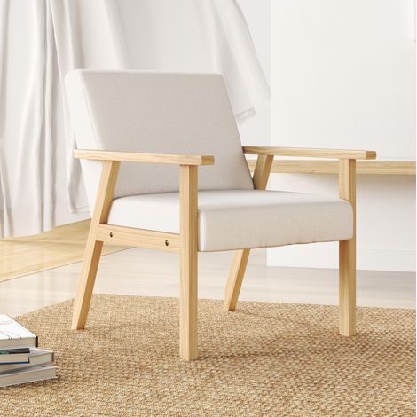 Sessel mit Armlehnen 64x70x72 cm Leinen Cremeweiß OKMYHOME (1/5)