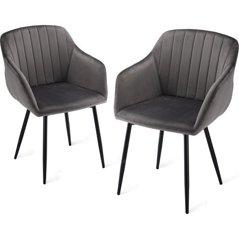 Goeurvant Sillas de comedor minimalistas con asiento ancho y reposabrazos ergonómicos, combinación de confort y elegancia - Juego de 2 - Gris oscuro
