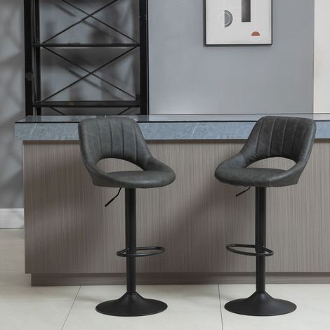 Set 2 Tabourets de Bar Hauteur Réglable avec Repose-pieds, Similicuir (1/5)