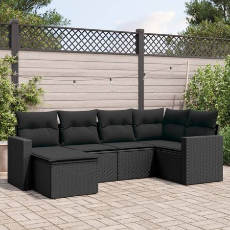 vidaXL 6 Piece Garden Sofa Set with Cushions Black Poly Rattan (1/4)