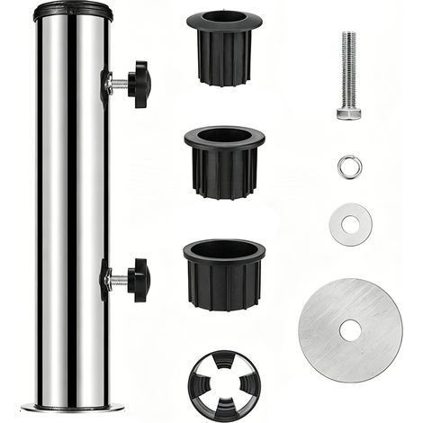 Pied de Parasol, Support Fixation Parasol en Acier Inoxydable Accessoires pour Parasols avec 3 Anneaux de Réduction (1/5)