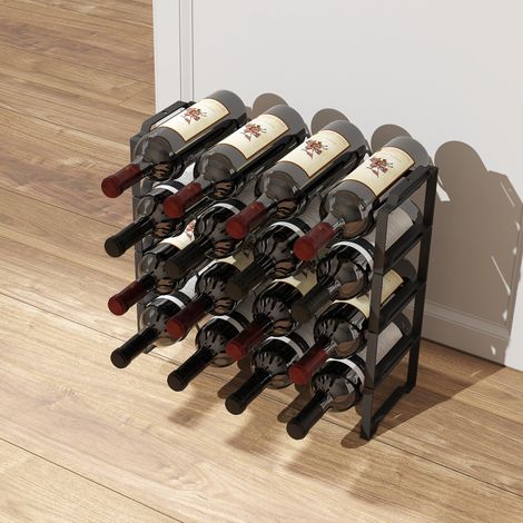 Portabottiglie vino in metallo a 4 livelli per 16 bottiglie impilabile nero OKWISH (1/5)