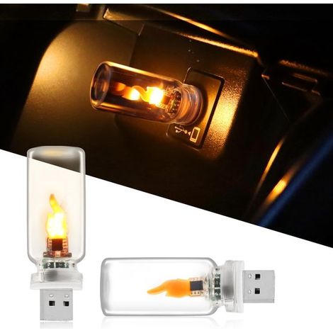 Luci USB per auto, luci a LED effetto fiamma, illuminazione ambientale USB per auto, mini luce notturna LED retrò in vetro trasparente, per campeggio, decorazione festiva (1/5)