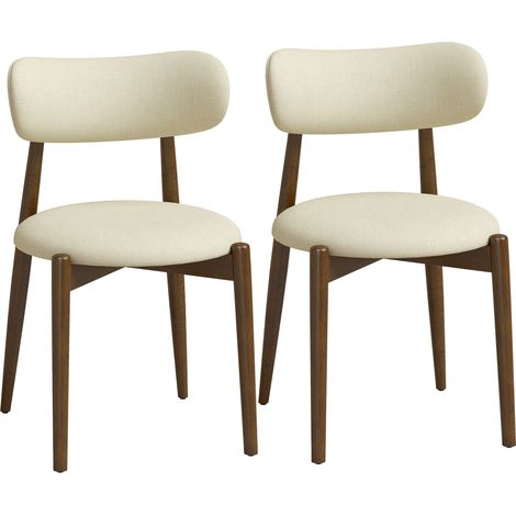 Lot de 2 chaises de salle à manger - HOMCOM - dossier incurvé, pieds en bois d'hévéa - chenille - 50 x 50 x 79 cm - beige (1/5)