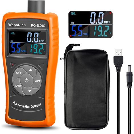 Détecteur De Gaz D'ammoniac 0100 PPM NH3 Testeur de Moniteur, Détecteur de Particules Rechargeable Compteur avec Temp, Humidité pour Volaille, Ferme - RQ-5800G (1/5)