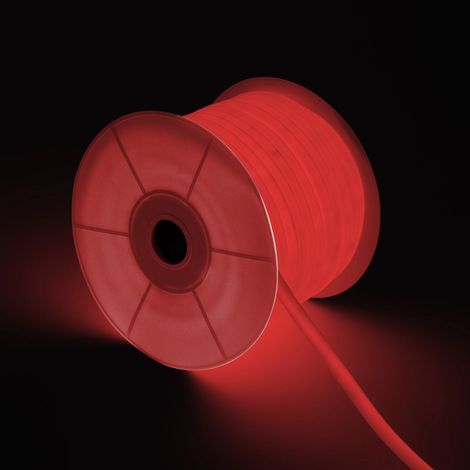 Ruban LED Néon Dimmable 220V BOBINE 50m Circulaire 360 9W/m Coupe 100cm IP67 Rouge (1/4)