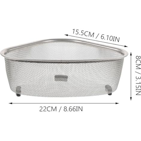Égouttoir d'angle triangulaire en métal avec bords arrondis pour le lavage des légumes de cuisine et le filtrage des déchets (1/4)