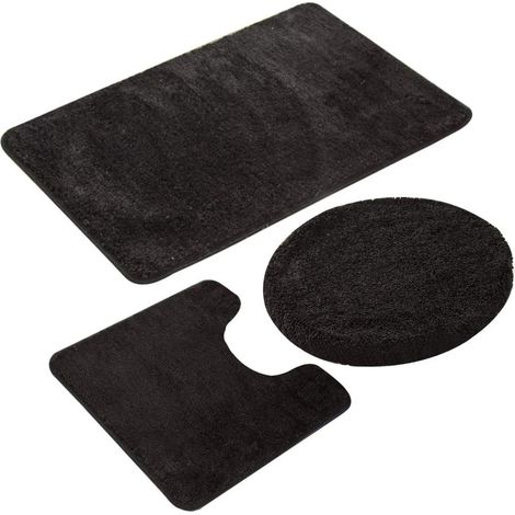 Juego de 3 alfombrillas de baño antideslizantes, de secado rápido, suaves, cómodas y absorbentes (negras). (1/5)