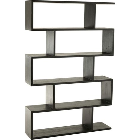 Bibliothèque en Bois "Lattes Verticales" 180cm Noir (1/5)