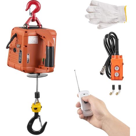 Elektrische Seilwinde 500KG, 220V 1500W Tragbar Seilhebezug Elektrisch Hebezeuge Flaschenzug mit Fernbedienung und Endabschaltung, 7.6m Hubhhe 5M/min Hubgeschwindigkeit (1/5)