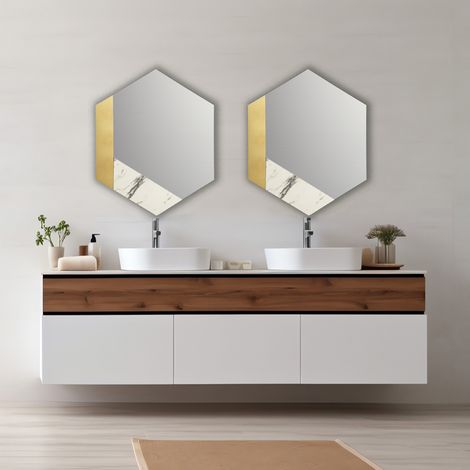 Specchio 70x80 cm decori foglia oro e marmo laminato bianco - CHARLIE (1/3)