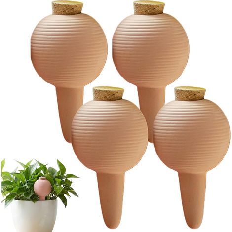Lot de 4 Globes D'arrosage en Céramique, 430ml Arrosage Automatique Terre Cuite Grande, Arrosage Bouteille Automatique Terre Cuite, Terracotta Piquets D'arrosage Automatique pour Vacances Bureau (1/5)
