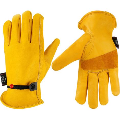 Gants de Jardinage pour Hommes/Femmes,Gants de Travail en Cuir de Vachette,Gants de Travail pour Jardin Anti-épines et Anti-Coupures - épaississement Jaune M GROOFOO