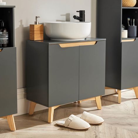 Bathroom Under Sink Basin Unit Grey Storage Cupboard Shelving Furniture Unit
