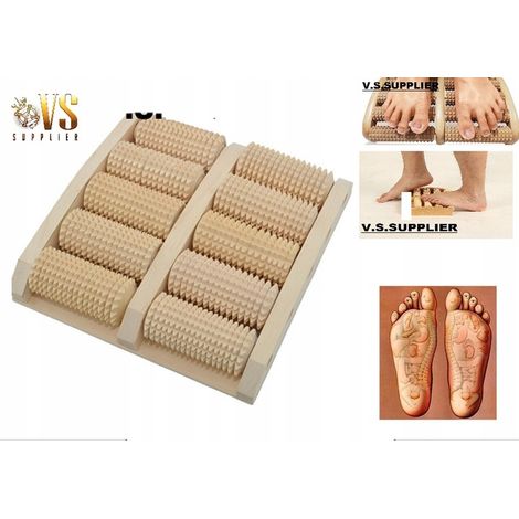 Masajeador de pies de madera con 10 rodillos