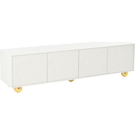 Mobile TV bianco 180 x 40 x 45 cm con 2 ante a nuvola e 5 gambe, per TV fino a 75 pollici (1/5)