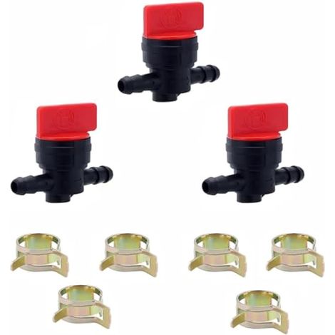 Lot de 3 robinets d'essence de rechange pour 494768 698183 - Compatible avec Kohler CH18 CV20 - Valve rotative anti-fuite avec 2 pinces - Pièce de rechange pour tondeuse autoportée et (1/5)