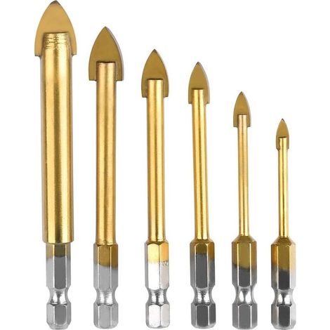 6 pcs Perceuse à Verre Hexagonale Till Foret avec revêtement en Titane Céramique Foret 4mm / 5mm / 6mm / 8mm / 10mm / 12mm Forage Outil pour Miroir Carreau de Verre (1/5)