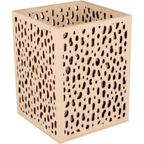 Photophore rectangle en bois - Boho - Petites bulles - 13,3 x 10 cm