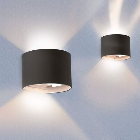 Lampe Murale LED Exteriéur -2PCS 6W Appliques Murales leds adjustable Blanche Lumière 6000K 600LM Éclairage mural de Haut en bas Étanch IP65 exterieur Maison Cuisine Couloir Escalier Porch [Classe én (1/5)